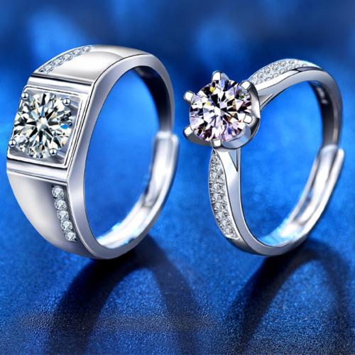 925 Sterling Silver Couple Ring, with Moissanite, adjustable & different styles for choice & for couple, Sold By PC