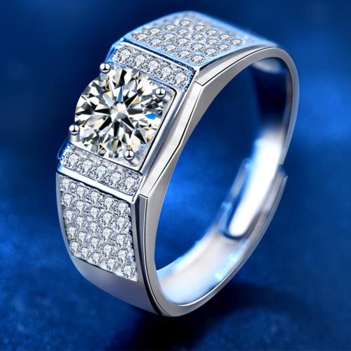925 ασημένιο ασήμι Δέσε δάχτυλο του δακτυλίου, με Μοισανίτης, Γεωμετρικό μοτίβο, χρώμα επιπλατινωμένα, κοσμήματα μόδας & για τον άνθρωπο, Μέγεθος:7-10, Sold Με PC