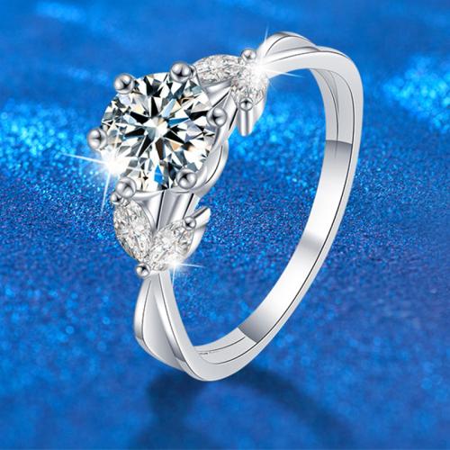 925 Sterling Silver Finger Ring, s Moissanite (razdvojba), Cvijet, platine boja pozlaćen, različite veličine za izbor & za žene, Veličina:5-8, Prodano By PC
