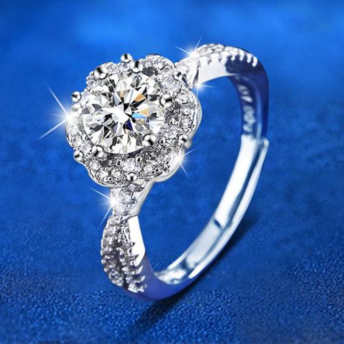 925 ασημένιο ασήμι Δέσε δάχτυλο του δακτυλίου, με Μοισανίτης, Γεωμετρικό μοτίβο, χρώμα επιπλατινωμένα, κοσμήματα μόδας & για τη γυναίκα, Μέγεθος:6-8, Sold Με PC