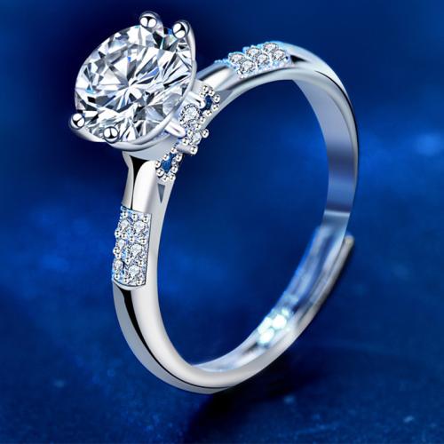 925 ασημένιο ασήμι Δέσε δάχτυλο του δακτυλίου, με Μοισανίτης, χρώμα επιπλατινωμένα, κοσμήματα μόδας & για τη γυναίκα, Μέγεθος:6-8, Sold Με PC