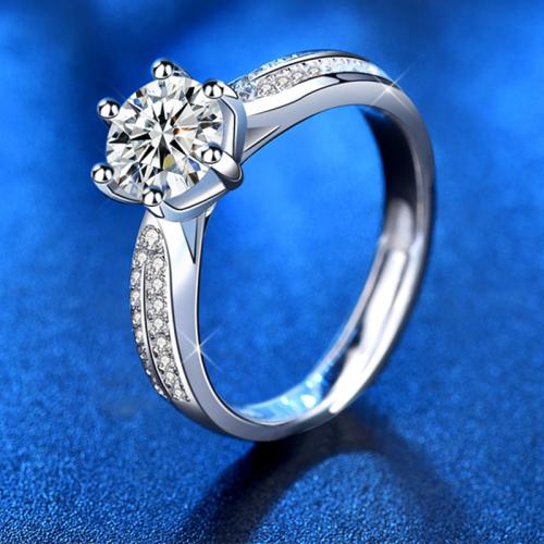 925 Sterling Silver Finger Ring, s Moissanite (razdvojba), platine boja pozlaćen, modni nakit & različite veličine za izbor & za žene, Veličina:4-10, Prodano By PC