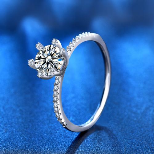 925 Sterling Silver Finger Ring, with Moissanite, platinum plated, different size for choice & for woman, US Ring Size:5-8, Sold By PC