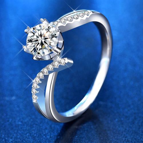 925 Sterling Silver Finger Ring, s Moissanite (razdvojba), modni nakit & različite veličine za izbor & za žene, Veličina:5-8, Prodano By PC