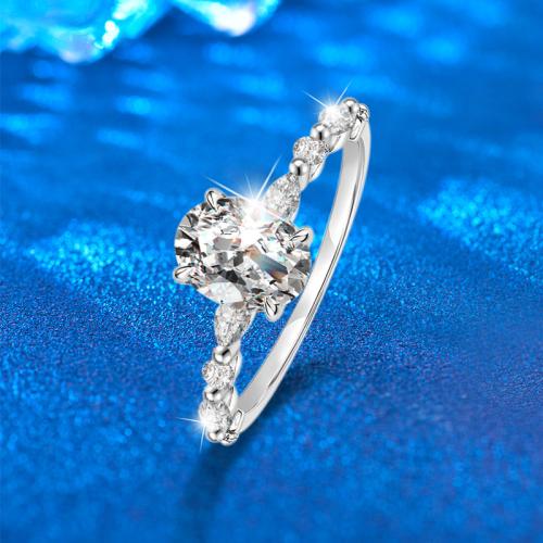 925 Sterling Silver Prst prsten, s Moissanitů, Oválný, módní šperky & různé velikosti pro výběr & pro ženy, více barev na výběr, Velikost:6-7, Prodáno By PC