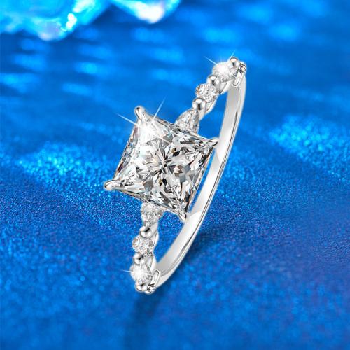 925 Sterling Silver Finger Ring, with Moissanite, Square, different size for choice & for woman, more colors for choice, US Ring Size:6-7, Sold By PC