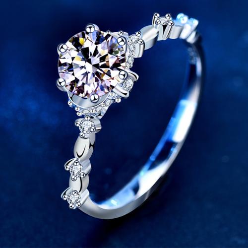 925 ασημένιο ασήμι Δάχτυλο του δακτυλίου, με Μοισανίτης, Λουλούδι, επιπλατινωμένα, διαφορετικό μέγεθος για την επιλογή & για τη γυναίκα, Μέγεθος:5-8, Sold Με PC