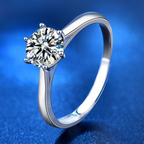 925 Sterling Silver Finger Ring, with Moissanite, Geometrical Pattern, platinum plated, different size for choice & different styles for choice & for woman, US Ring Size:5-9, Sold By PC