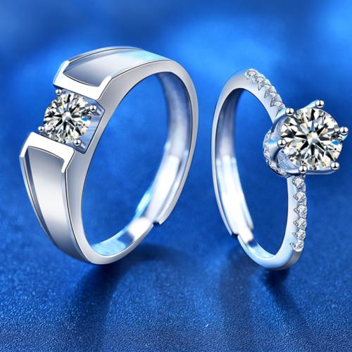 925 Sterling Silver Couple Ring with Moissanite adjustable & for couple Sold By PC