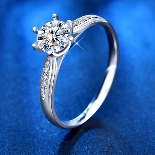 925 Sterling Silver Finger Ring with Moissanite Geometrical Pattern platinum plated & for woman US Ring Sold By PC