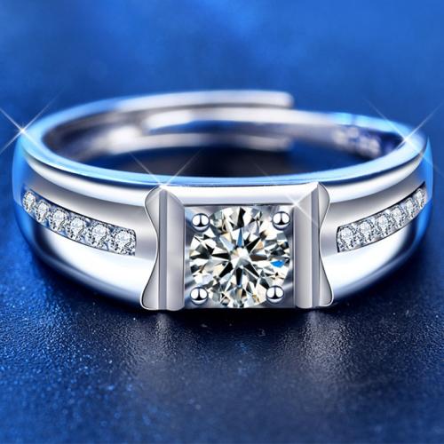 925 Sterling Silver Cuff Finger Ring with Moissanite Geometrical Pattern platinum plated & for man US Ring Sold By PC
