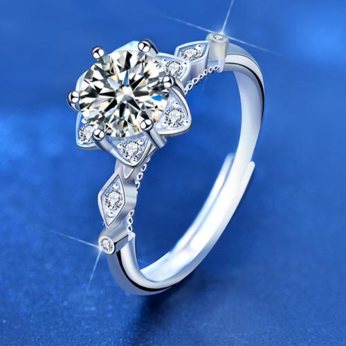 925 ασημένιο ασήμι Δέσε δάχτυλο του δακτυλίου, με Μοισανίτης, Εξάγραμμο, επιπλατινωμένα, κοσμήματα μόδας & για τη γυναίκα, Μέγεθος:6-8, Sold Με PC
