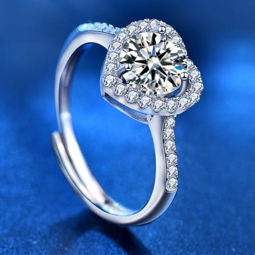 925 ασημένιο ασήμι Δέσε δάχτυλο του δακτυλίου, με Μοισανίτης, Καρδιά, επιπλατινωμένα, κοσμήματα μόδας & για τη γυναίκα, Μέγεθος:6-8, Sold Με PC