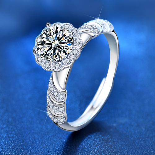 925 ασημένιο ασήμι Δέσε δάχτυλο του δακτυλίου, με Μοισανίτης, επιπλατινωμένα, κοσμήματα μόδας & για τη γυναίκα, Μέγεθος:6-8, Sold Με PC