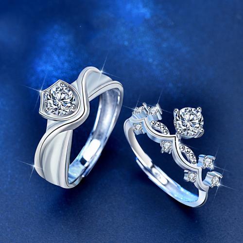 925 Sterling Silver Couple Ring, with Moissanite, Crown, adjustable & different styles for choice & for couple, Sold By PC