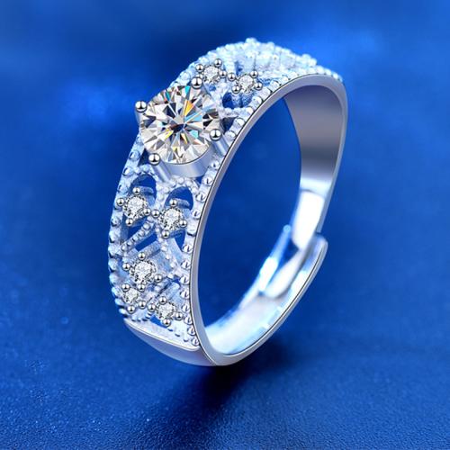 925 ασημένιο ασήμι Δάχτυλο του δακτυλίου, με Μοισανίτης, Γεωμετρικό μοτίβο, επιπλατινωμένα, ρυθμιζόμενο & για τη γυναίκα, Μέγεθος:6-8, Sold Με PC