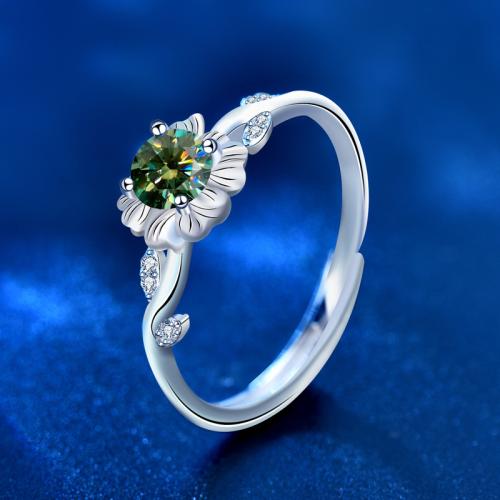925 ασημένιο ασήμι Δέσε δάχτυλο του δακτυλίου, με Μοισανίτης, Ηλίανθος, επιπλατινωμένα, ρυθμιζόμενο & για τη γυναίκα, περισσότερα χρώματα για την επιλογή, Μέγεθος:6-8, Sold Με PC