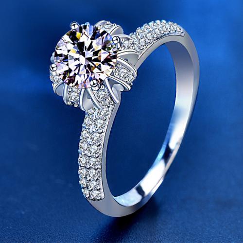 925 ασημένιο ασήμι Δάχτυλο του δακτυλίου, με Μοισανίτης, Στέμμα, επιπλατινωμένα, διαφορετικό μέγεθος για την επιλογή & για τη γυναίκα, Μέγεθος:5-8, Sold Με PC
