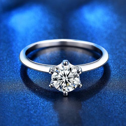 925 ασημένιο ασήμι Δάχτυλο του δακτυλίου, με Μοισανίτης, Γεωμετρικό μοτίβο, επιπλατινωμένα, διαφορετικό μέγεθος για την επιλογή & για τη γυναίκα, Μέγεθος:4-10, Sold Με PC