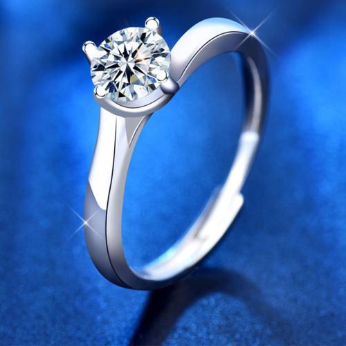 925 ασημένιο ασήμι Δέσε δάχτυλο του δακτυλίου, με Μοισανίτης, Γεωμετρικό μοτίβο, επιπλατινωμένα, ρυθμιζόμενο & για τη γυναίκα, Μέγεθος:6-8, Sold Με PC
