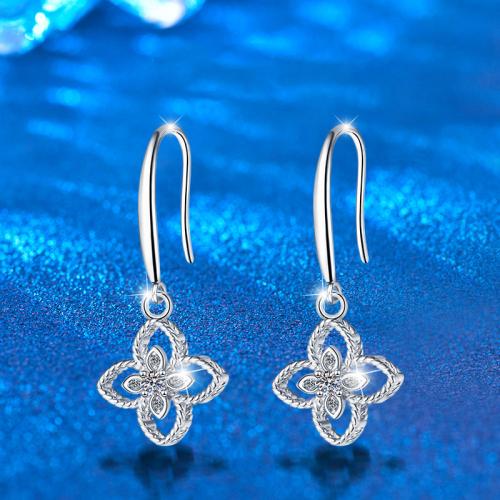 925 Sterling Silver Drop Earring with Moissanite Four Leaf Clover fashion jewelry & for woman & hollow Sold By Pair