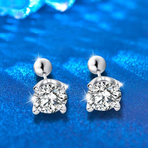 925 Sterling Silver Stud Earring, with Moissanite, Geometrical Pattern, platinum plated, fashion jewelry & for woman, 5mm, Sold By Pair