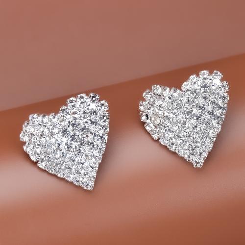 Rhinestone Earring, Heart, fashion jewelry & for woman, more colors for choice, 19mm, Sold By Pair