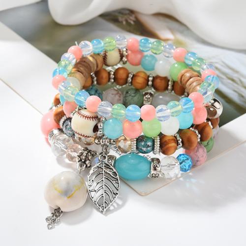 Tibetan Style Bracelet, with Plastic, 4 pieces & fashion jewelry & Bohemian style & for woman, more colors for choice, Length:Approx 17 cm, Sold By Set
