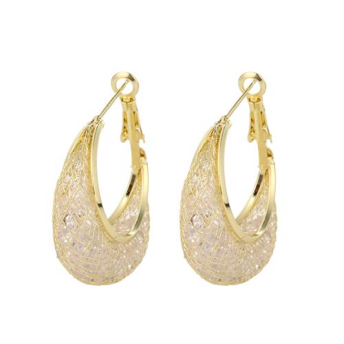 Boucles d'oreilles en alliage de zinc, bijoux de mode & pavé de micro zircon & pour femme, doré, 38x28mm, Vendu par paire