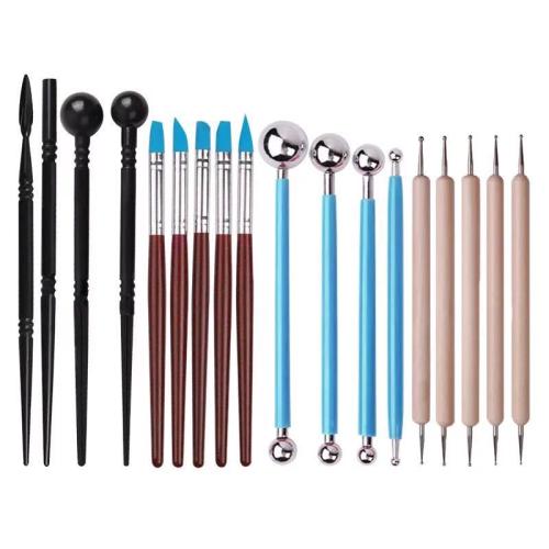 Wood Pottery Tools, with silicone cap & Plastic & 304 Stainless Steel, 18 pieces, Sold By Set