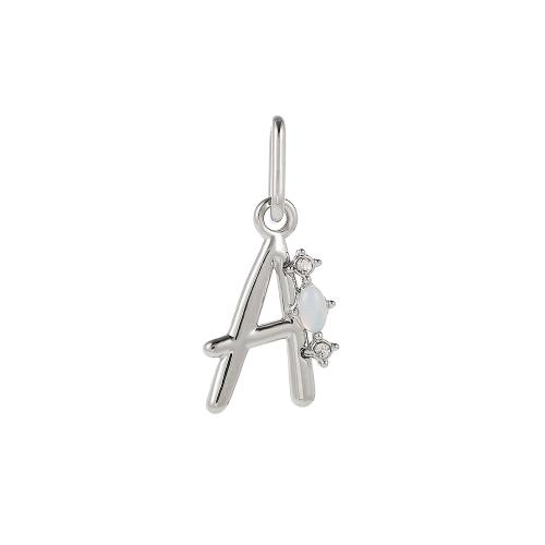 Zinc Alloy Pendants with Sea Opal Alphabet Letter & with rhinestone platinum color 32mm Sold By PC