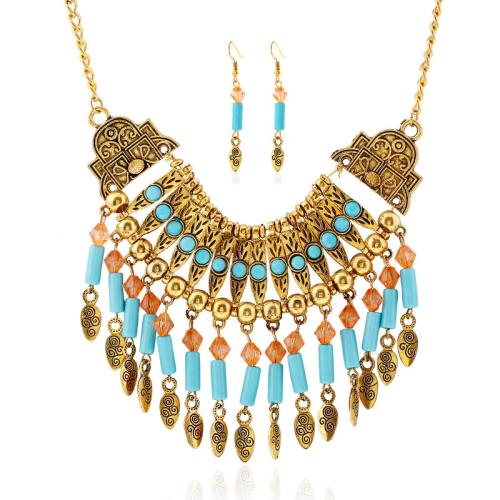 Tibetan Style Jewelry Sets, earring & necklace, with 7.5cm extender chain, 2 pieces & fashion jewelry & Bohemian style & for woman & with rhinestone, more colors for choice, Length:Approx 45 cm, Sold By Set