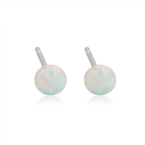 925 Sterling Silver Stud Earrings, with Opal, fashion jewelry & for woman, 3.80mm, Sold By Pair
