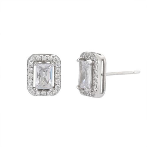 Cubic Zirconia micro pavimenta Sterling Silver Earring, 925 sterline d'argento, gioielli di moda & Micro spianare cubic zirconia & per la donna, 7.80x9.70mm, Venduto da coppia