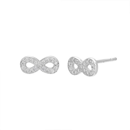 Cubic Zirconia Micro Pave Sterling Silver Earring, 925 Sterling Silver, Infinity, fashion jewelry & micro pave cubic zirconia & for woman, 9.50x4.30mm, Sold By Pair