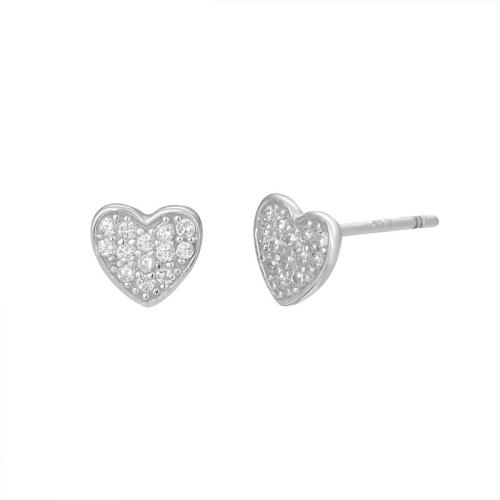 Zircon cubique Micro Pave d'oreille en argent sterling, Argent sterling 925, coeur, bijoux de mode & pavé de micro zircon & pour femme, 7x6.40mm, Vendu par paire