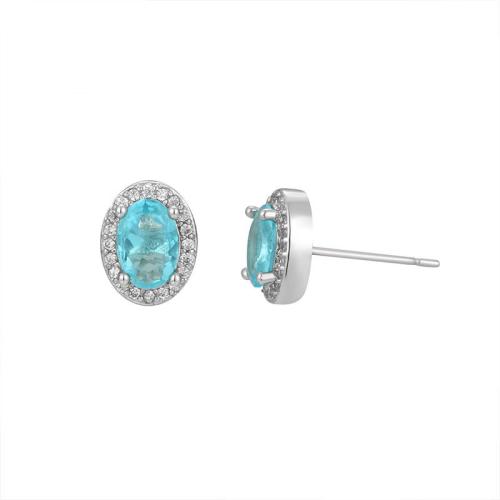 Zircon cubique Micro Pave d'oreille en argent sterling, Argent sterling 925, bijoux de mode & pavé de micro zircon & pour femme, 7.40x9.40mm, Vendu par paire