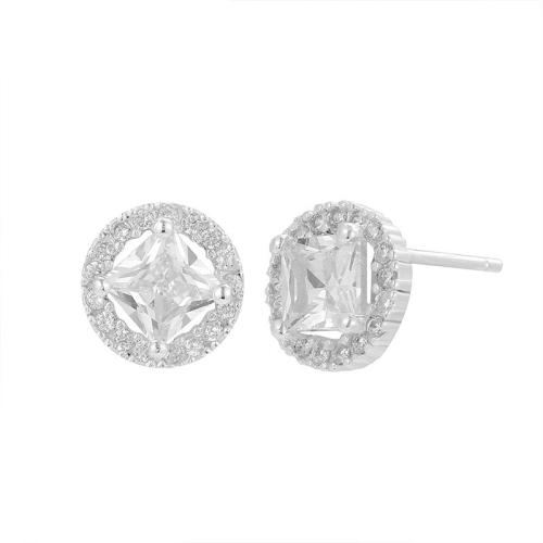 Cubic Zirconia Micro Pave Sterling Silver Earring 925 Sterling Silver fashion jewelry & micro pave cubic zirconia & for woman 9mm Sold By Pair