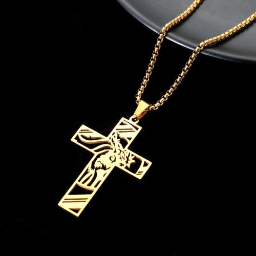 Stainless Steel Jewelry Necklace, 304 Stainless Steel, Cross, plated, for man & hollow, more colors for choice, 30x50mm, Length:60 cm, Sold By PC