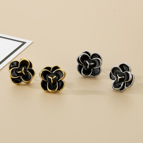 Titanium Steel  Earring, Flower, plated, DIY & enamel, more colors for choice, 17mm, Sold By Pair