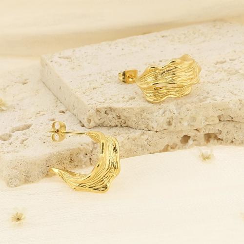 Titanium Steel  Earring, gold color plated, for woman, 17x11mm, Sold By Pair