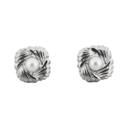 Titanium Steel  Earring, with Plastic Pearl, plated, for woman, more colors for choice, 14x6mm, Sold By Pair