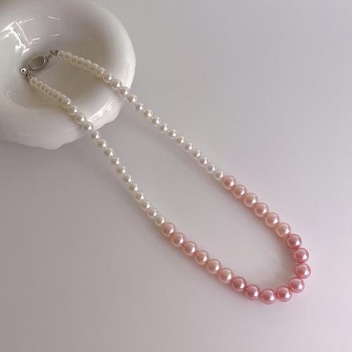 Zinc Alloy smykker halskæde, med Plastic Pearl, Runde, sølvfarvet forgyldt, for kvinde, blandede farver, Længde 45 cm, Solgt af PC