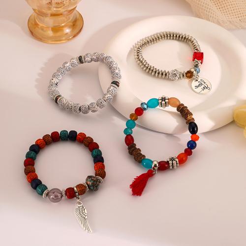 Bracelets de pierres précieuses, alliage de zinc, avec turquoise & Agate, Placage, 4 pièces & bijoux de mode & pour femme, multicolore, Vendu par fixé