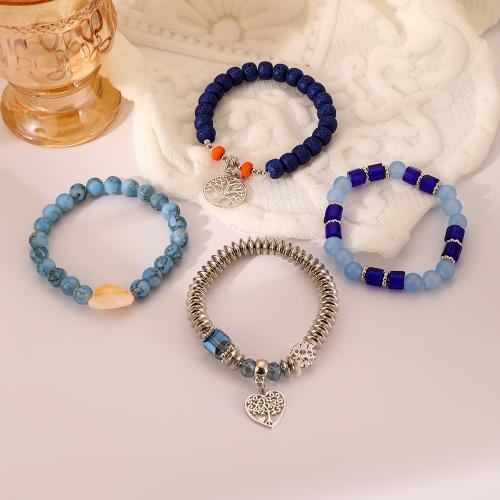 Bracelets de pierres précieuses, alliage de zinc, avec turquoise & coquille, Placage, 4 pièces & bijoux de mode & pour femme, multicolore, Vendu par fixé