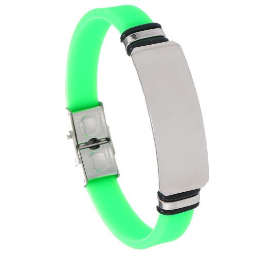 Silicone Bracelets with 304 Stainless Steel polished fashion jewelry & for man Length 8.26 Inch Sold By PC