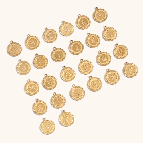 Stainless Steel Letter Pendants, 304 Stainless Steel, Round, 18K gold plated, letters are from A to Z & DIY, 19.70mm, Sold By PC