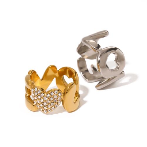 Rhinestone-Edelstahl -Finger-Ring, 304 Edelstahl, plattiert, Modeschmuck & für Frau & mit Strass, keine, verkauft von PC