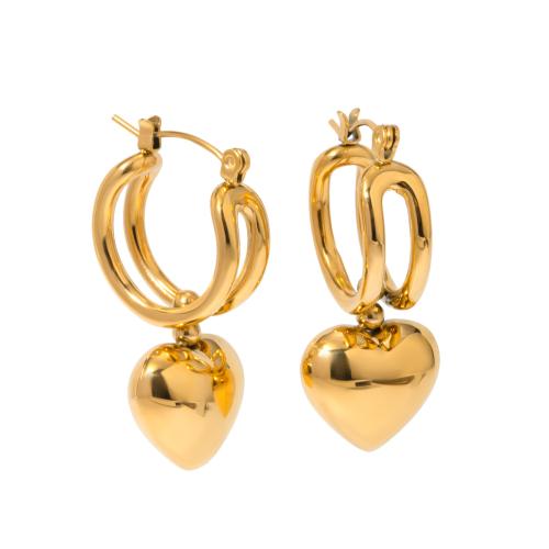 Edelstahl-Hebel zurück-Ohrring, 304 Edelstahl, Herz, 18K vergoldet, Modeschmuck & für Frau, 35x15mm, verkauft von Paar