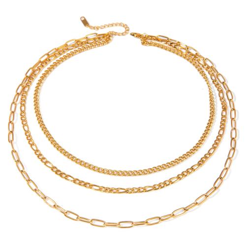 Edelstahl Schmuck Halskette, 304 Edelstahl, mit Verlängerungskettchen von 5cm, 18K vergoldet, drei Schichten & Modeschmuck & für Frau, Länge:ca. 35.5 cm, ca. 39.5 cm, ca. 45 cm, verkauft von PC